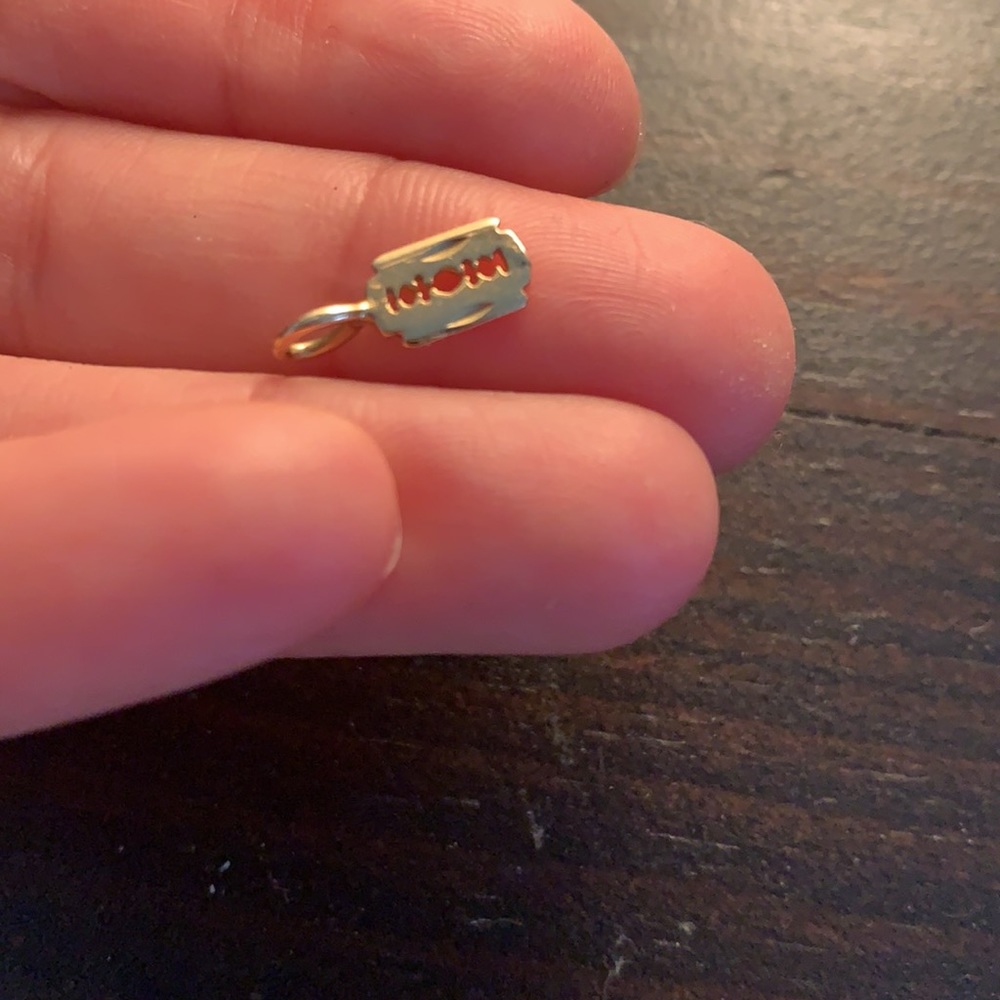 14k gold razor blade charm